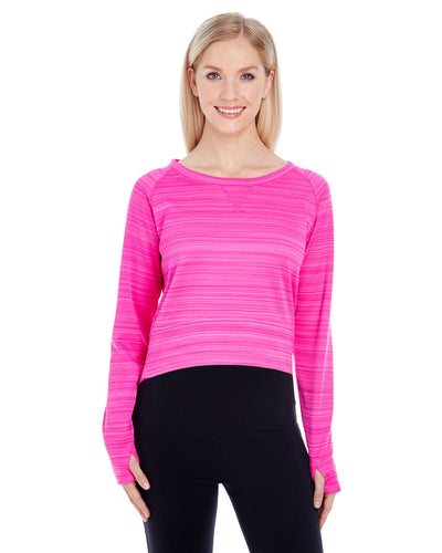 J America Ladies' Odyssey Striped Poly Fleece Hi-Lo Crew