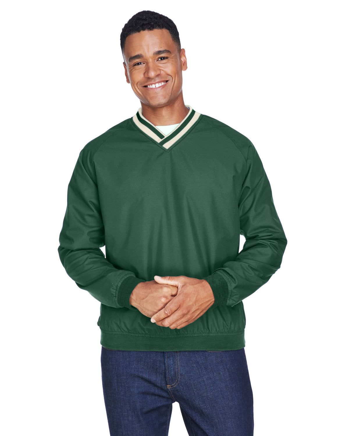UltraClub Adult Long-Sleeve Microfiber Crossover V-Neck Wind Shirt