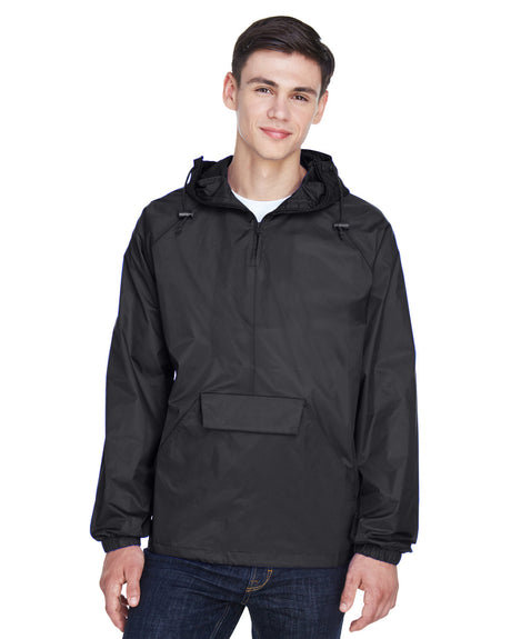 UltraClub Adult Quarter-Zip Hooded Pullover Pack-Away Jacket UltraClub