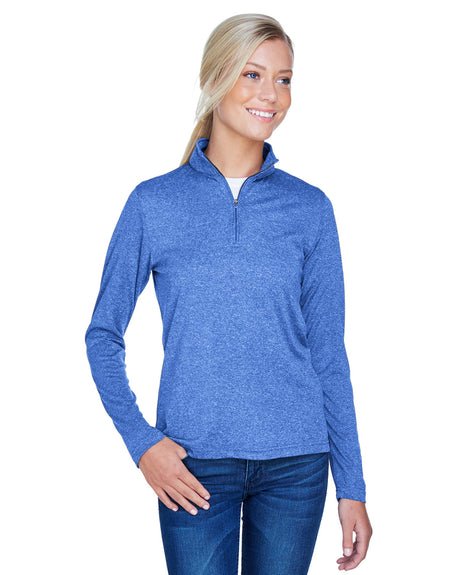 UltraClub Ladies' Cool & Dry Heathered Performance Quarter-Zip UltraClub