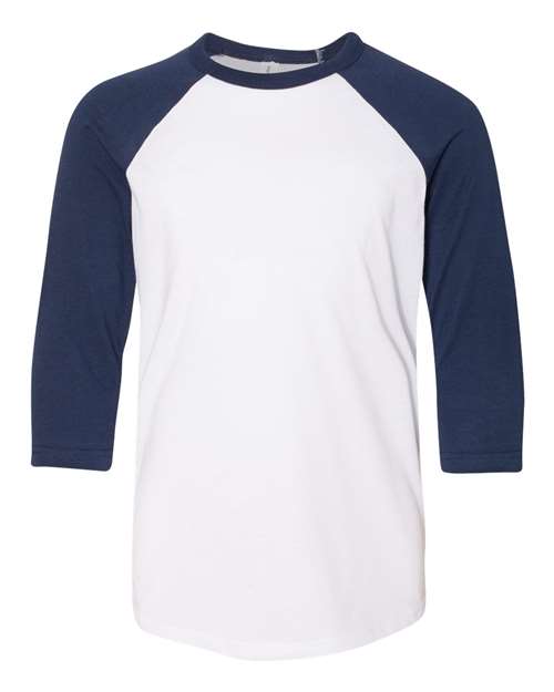 BELLA + CANVAS Youth Three-Quarter Sleeve Baseball Tee