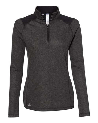Adidas Women's Heathered Quarter-Zip Pullover with Colorblocked Shoulders