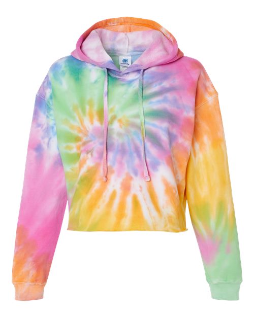 Colortone Women's Tie-Dyed Crop Hooded Sweatshirt Colortone