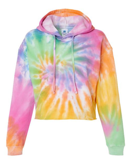 Colortone Women's Tie-Dyed Crop Hooded Sweatshirt Colortone