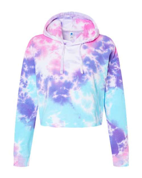 Colortone Women's Tie-Dyed Crop Hooded Sweatshirt Colortone