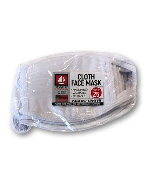 Bayside USA-Made 100% Cotton Face Mask - 25 Pack Bayside