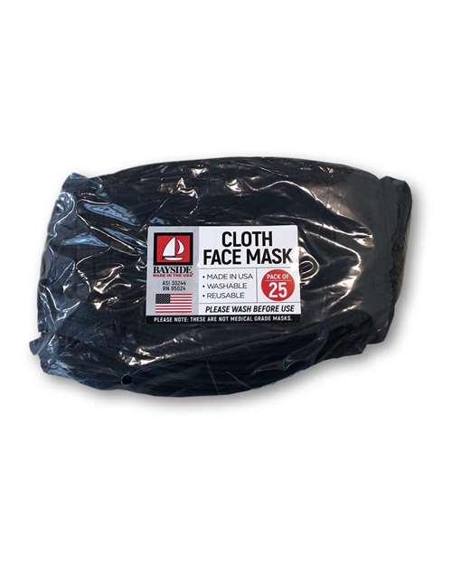 Bayside USA-Made 100% Cotton Face Mask - 25 Pack Bayside