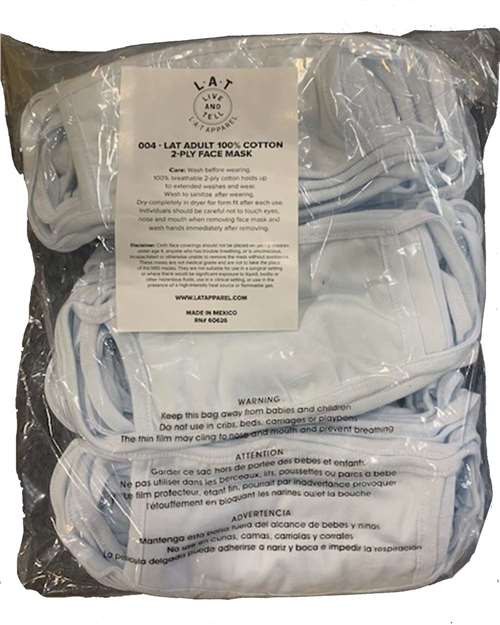 LAT 100% Cotton 2-Ply Face Masks - 50 Pack LAT