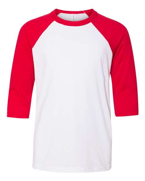 BELLA + CANVAS Youth Three-Quarter Sleeve Baseball Tee