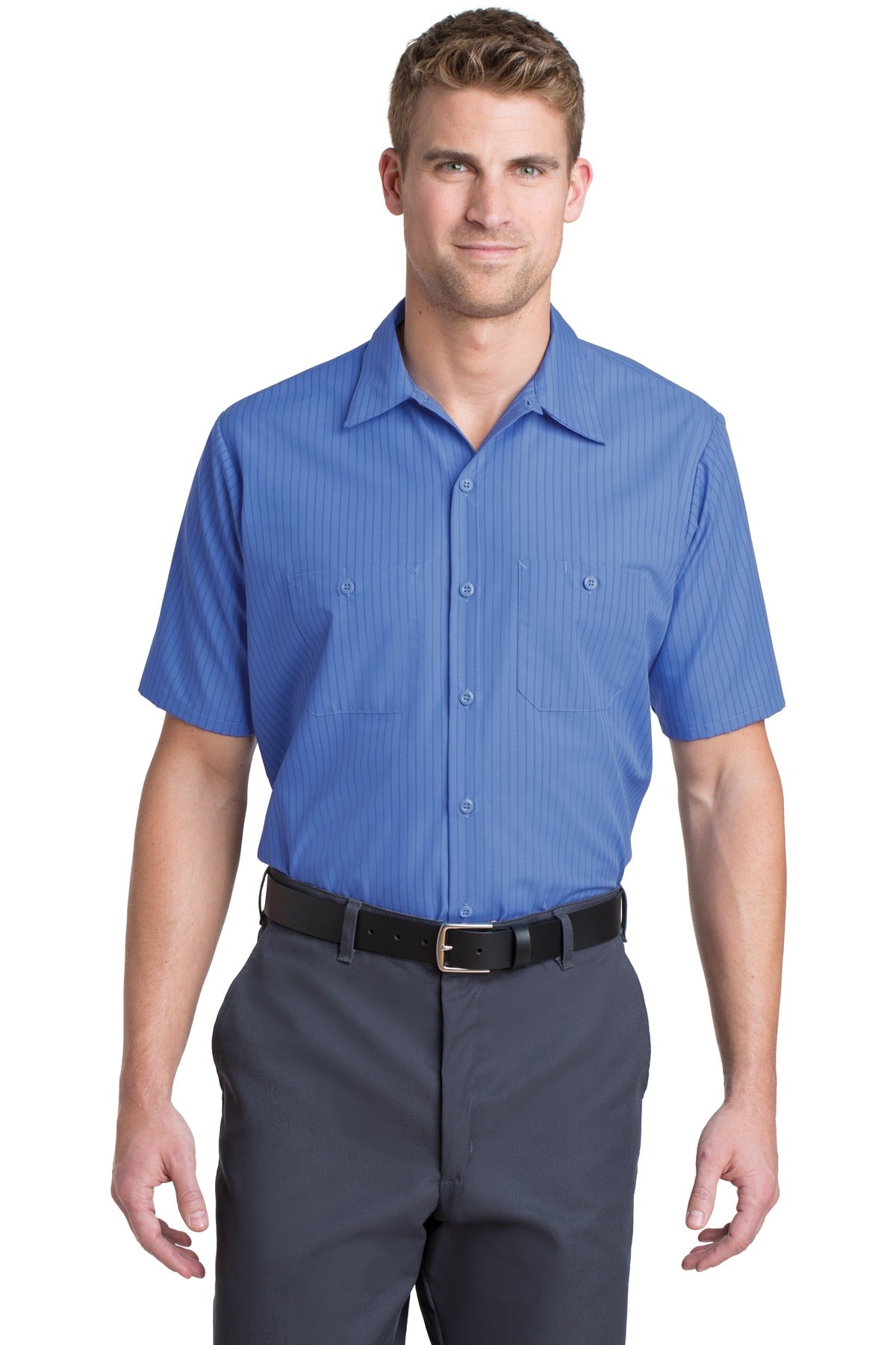 Red Kap Men's Short Sleeve Industrial Stripe Work Shirt. SL20 Red Kap