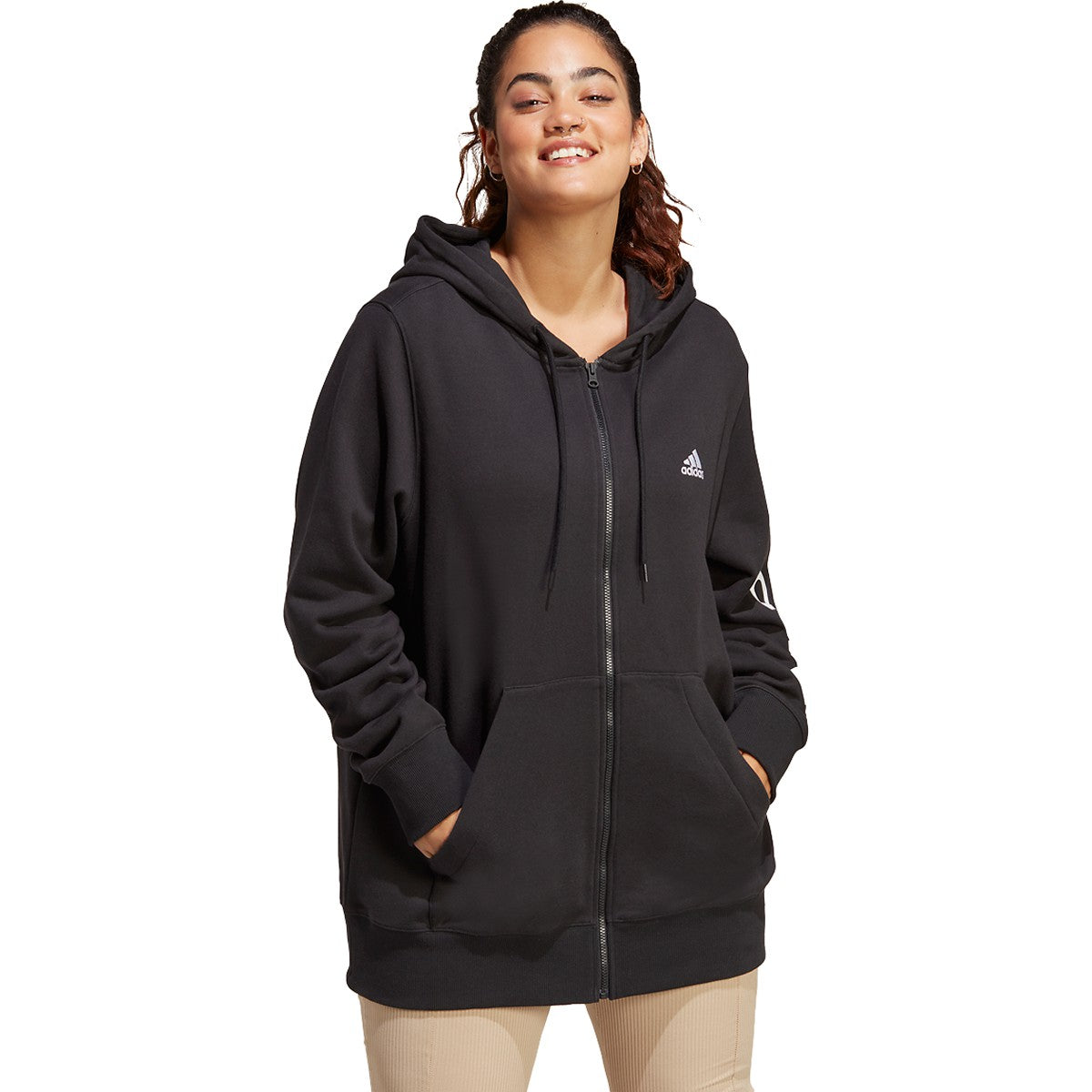 adidas Women's Essentials Linear Full-Zip French Terry Hoodie Plus Size adidas