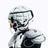 Person wearing a white hockey helmet, faceguard, and shoulder pads on a white background