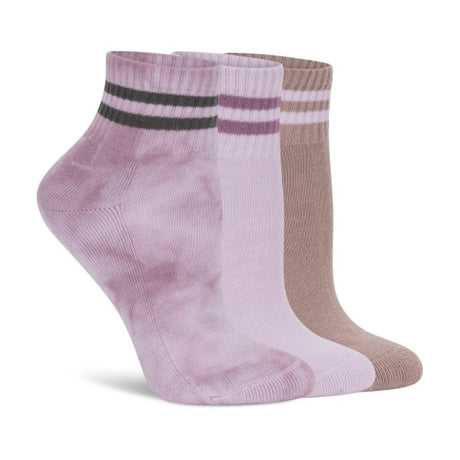 Lemon Women's 3 Pack 1/2 Terry Cotton Tie Dye With Stripe Quarter Crew Sock Lemon