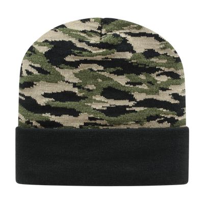 Cap America RKTC12 Vintage Tiger Camouflage Knit Cap with Solid Color Cuff