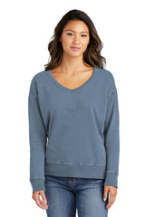 Port & Company Ladies Beach Wash Garment-Dyed V-Neck Sweatshirt