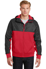 Sport-Tek Men's   Embossed Hybrid Full-Zip Hooded Jacket