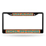 NFL Miami Dolphins Laser Cut Black Chrome License Plate Frame Fan Gear NFL Miami Dolphins