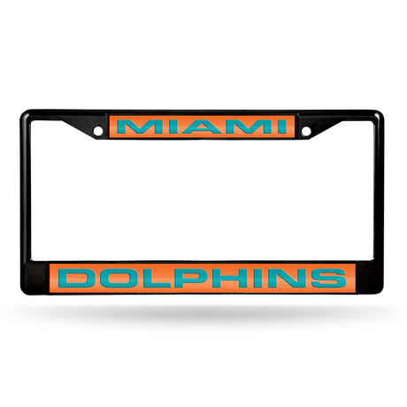 NFL Miami Dolphins Laser Cut Black Chrome License Plate Frame Fan Gear NFL Miami Dolphins