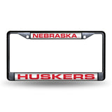 NCAA Nebraska Cornhuskers Laser Cut Black Chrome License Plate Frame Fan Gear NCAA Nebraska Cornhuskers
