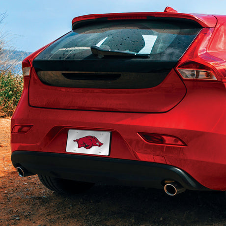 NCAA Arkansas Razorbacks Silver Laser Cut Automobile Tag Fan Gear NCAA Arkansas Razorbacks