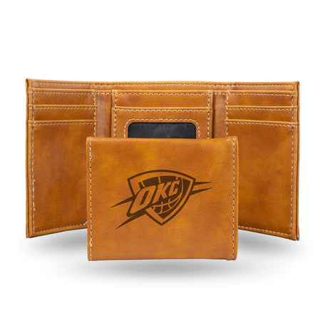 NBA Oklahoma City Thunder Laser Engraved Trifold Wallet Fan Gear NBA Oklahoma City Thunder