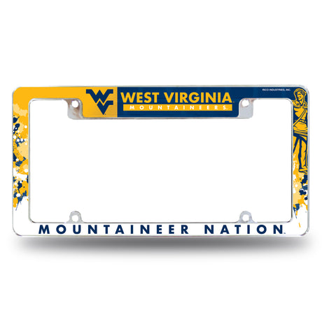 NCAA West Virginia Mountaineers All Over Chrome Frame Fan Gear NCAA West Virginia Mountaineers