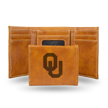 NCAA Oklahoma Sooners Laser Engraved Tri-Fold Wallet Fan Gear NCAA Oklahoma Sooners