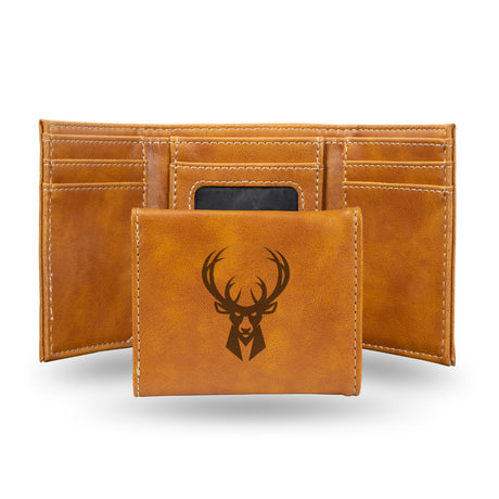 NBA Milwaukee Bucks Laser Engraved Trifold Wallet Fan Gear NBA Milwaukee Bucks