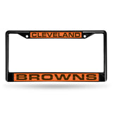NFL Cleveland Browns Laser Cut Black Chrome License Plate Frame Fan Gear NFL Cleveland Browns