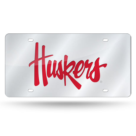 NCAA Nebraska Cornhuskers Silver Laser Cut Automobile Tag Fan Gear NCAA Nebraska Cornhuskers