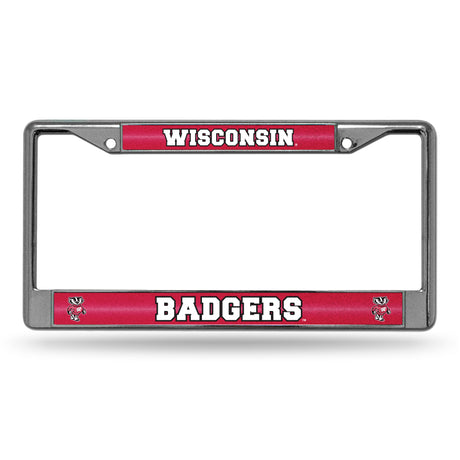 NCAA Wisconsin Badgers Chrome Glitter License Plate Frame Fan Gear NCAA Wisconsin Badgers