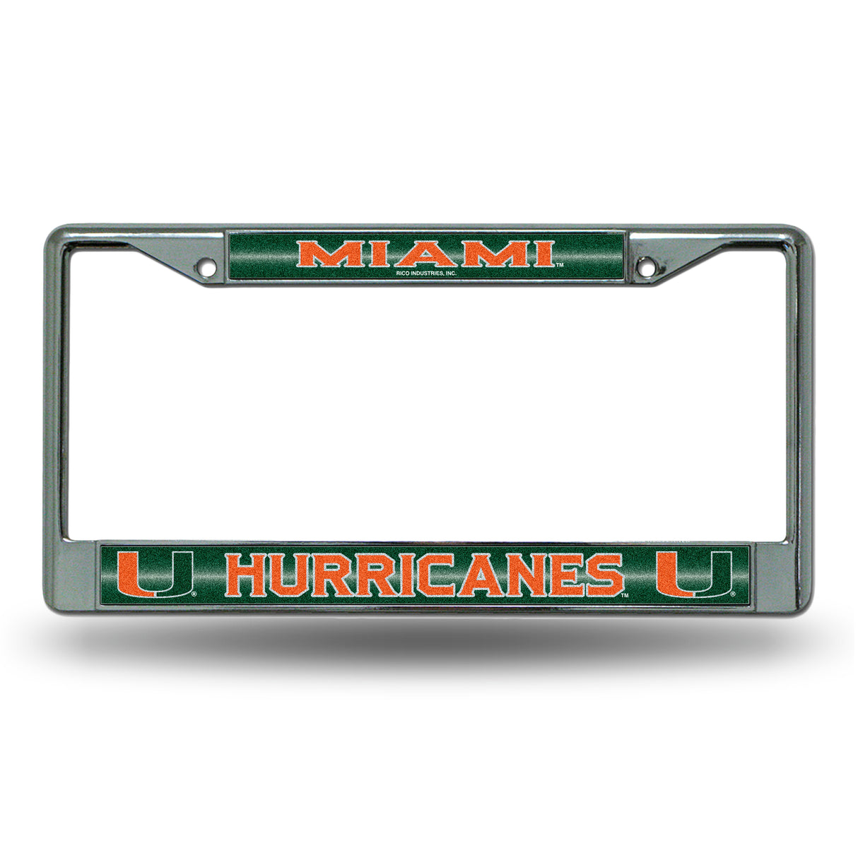 NCAA Miami Hurricanes - The U License Frame Chrome Glitter Fan Gear NCAA Miami Hurricanes
