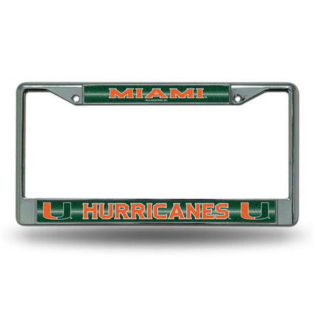 NCAA Miami Hurricanes - The U License Frame Chrome Glitter Fan Gear NCAA Miami Hurricanes