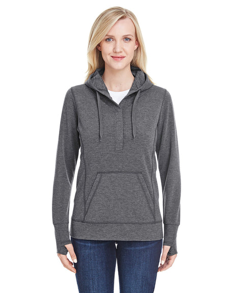 J America Ladies' Omega Stretch Snap-Placket Hooded Sweatshirt J America