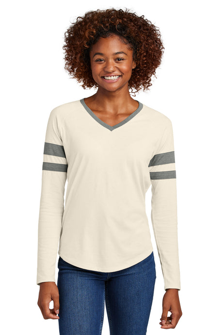 Sport-Tek Women's Halftime Stripe Long Sleeve V-Neck Tee LST6043 Womens Apparel Shirts & Tops