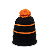 Outdoor Cap KNF-100 Striped Beanie with Black Fleece Lining & Pom Unisex Accessories Hats & Caps