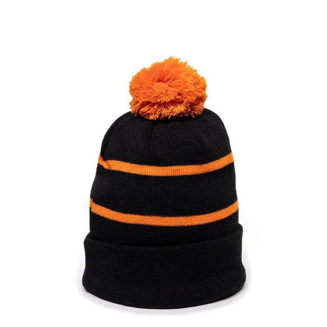Outdoor Cap KNF-100 Striped Beanie with Black Fleece Lining & Pom-1