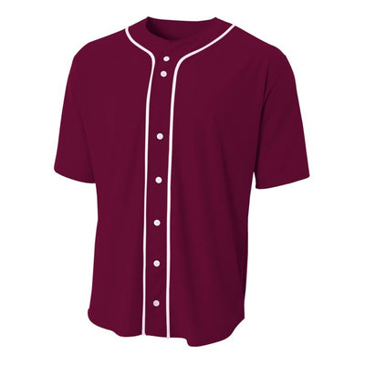 A4 Men's Short Sleeve Full Button Baseball Jersey