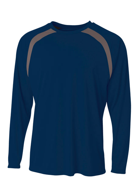 A4 Mens Spartan Long Sleeve Color Block Crew A4
