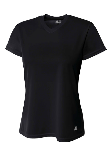 A4 Womens Short Sleeve V-Neck Bird's Eye Mesh Tee A4