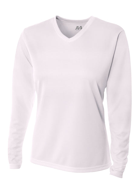 A4 Womens Long Sleeve V-Neck Bird's Eye Mesh Tee A4