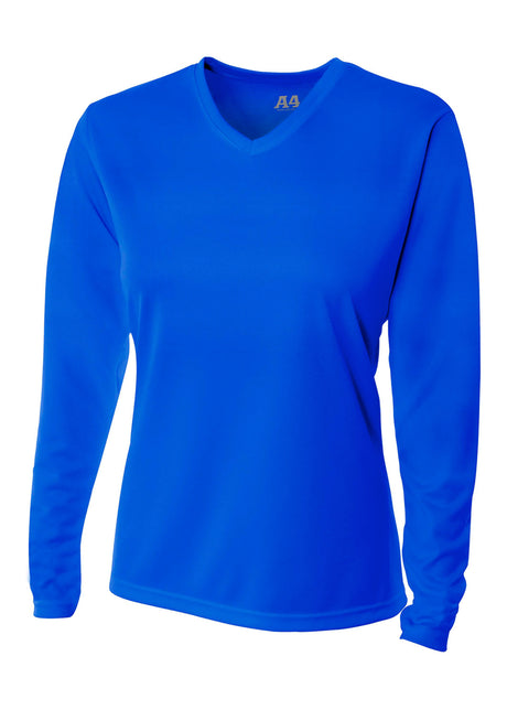 A4 Womens Long Sleeve V-Neck Bird's Eye Mesh Tee A4