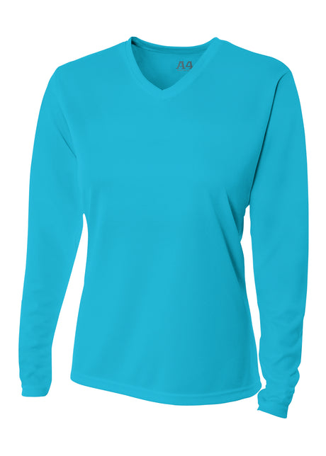 A4 Womens Long Sleeve V-Neck Bird's Eye Mesh Tee A4