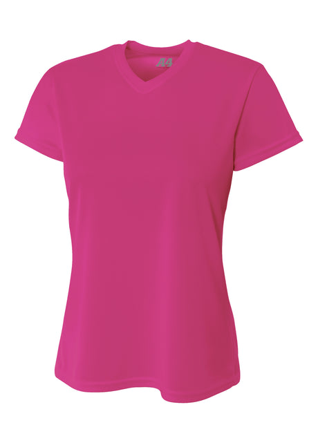 A4 Womens Short Sleeve V-Neck Bird's Eye Mesh Tee A4