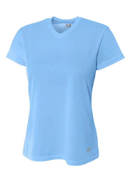 A4 Womens Short Sleeve V-Neck Bird's Eye Mesh Tee A4