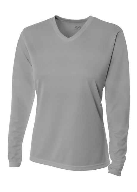 A4 Womens Long Sleeve V-Neck Bird's Eye Mesh Tee A4