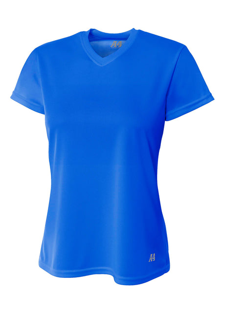A4 Womens Short Sleeve V-Neck Bird's Eye Mesh Tee A4