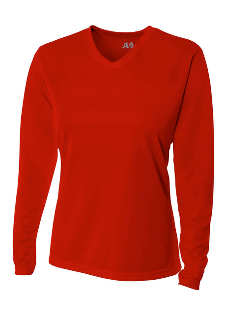 A4 Womens Long Sleeve V-Neck Bird's Eye Mesh Tee A4
