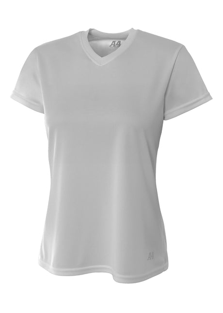 A4 Womens Short Sleeve V-Neck Bird's Eye Mesh Tee A4