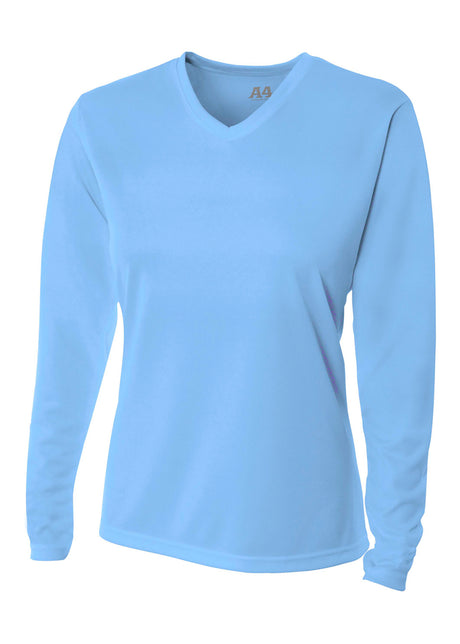 A4 Womens Long Sleeve V-Neck Bird's Eye Mesh Tee A4